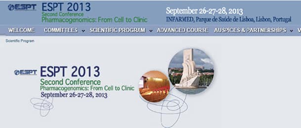 ESPT 2013 Farmakogenomik Konferansı sayfa başlığı, 26–28 Eylül 2013, Lizbon