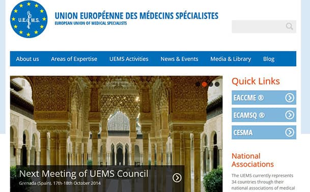 UEMS internet sitesinde Granada'daki UEMS Konsey toplantısı duyurusu, 17–18 Ekim 2014