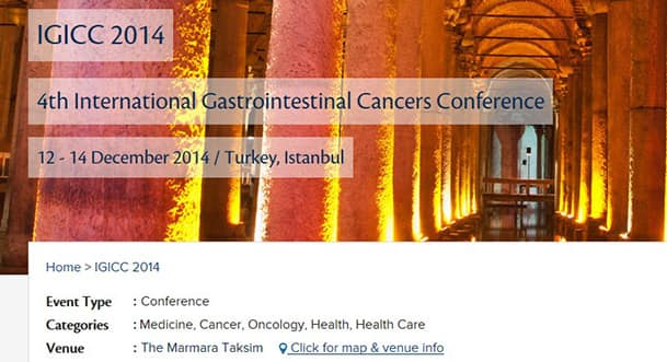 IGICC 2014, 4. Uluslararası Gastrointestinal Kanserler Konferansı sayfası, 12–14 Aralık 2014, İstanbul