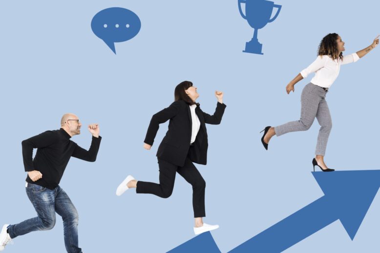 Business people rushing towards success